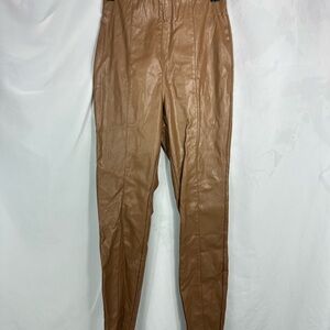 h&m brown faux leather pull on leggings size 4